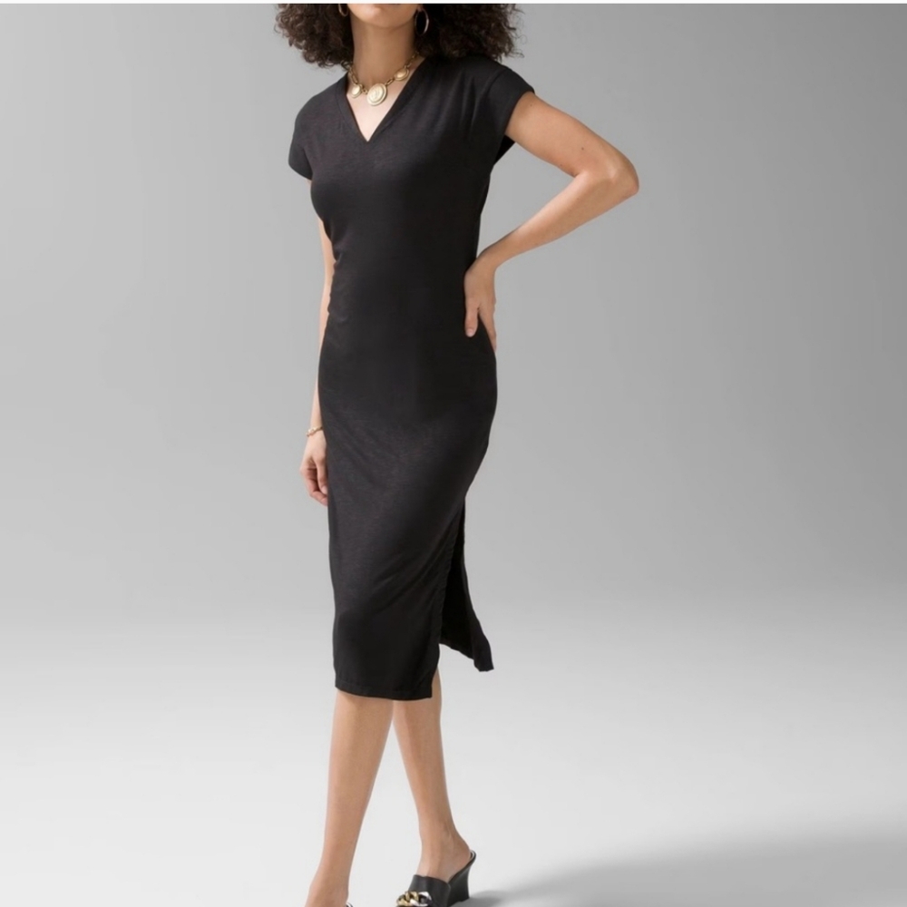 White House Black Market Midi Dress with Side Slit Blue Size Large